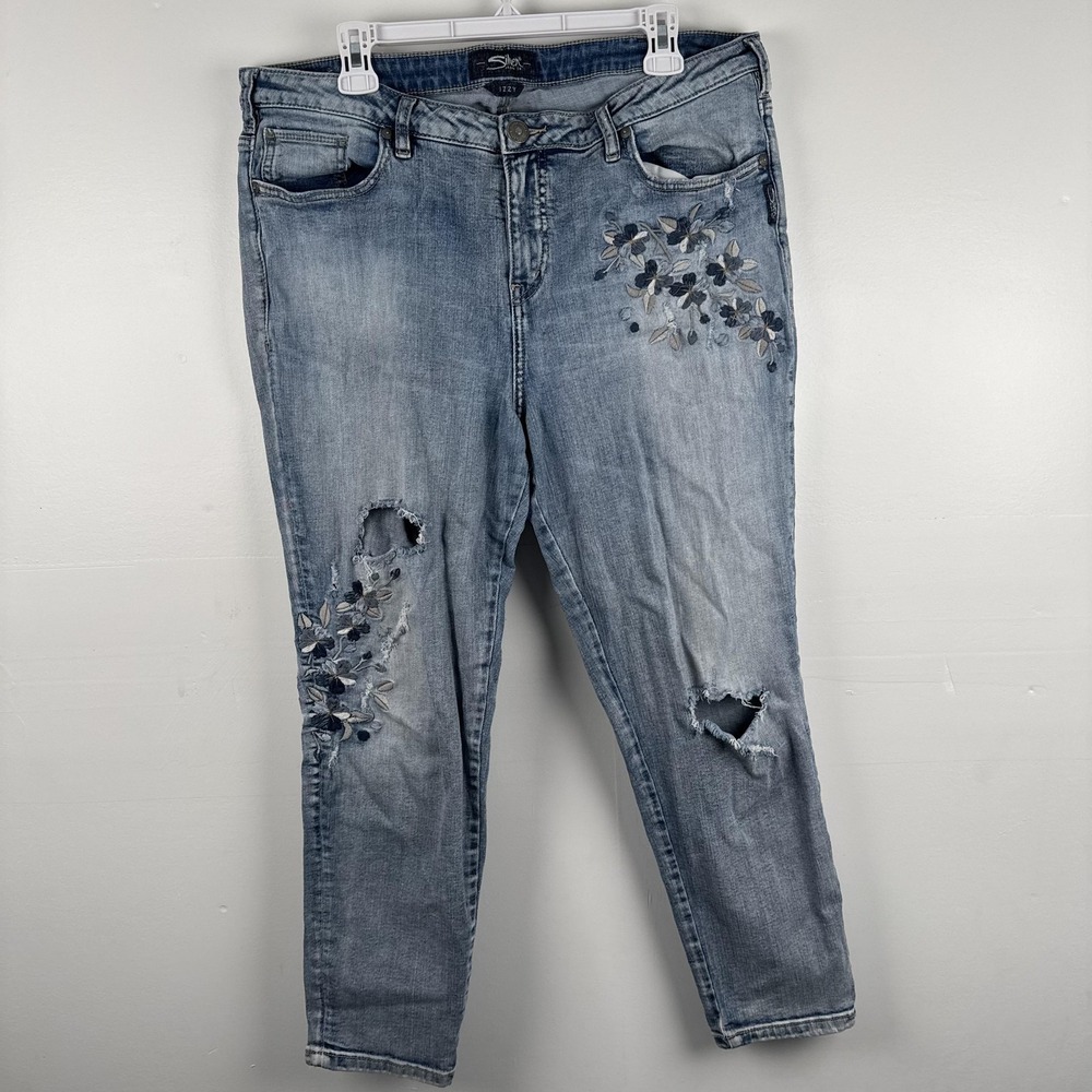 Silver Jeans Izzy Ankle Skinny Womens 16 (37x26) Floral Embroidered Distressed